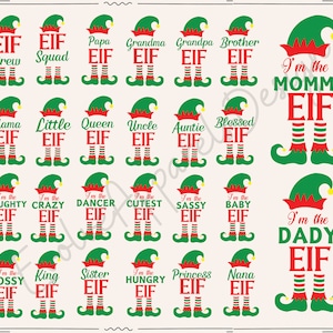 Paquete de elfo svg, papá mamá hermanos abuela abuelo tía cortar archivos Cricut silueta, Navidad svg, familia a juego svg