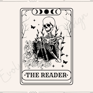 Die Leser-Tarot-Karte SVG, Die Leser-Svg, Lektüre-Svg, Buch-Liebhaber-Svg, Skeleton-Lesezeichen, Booktrovert-Svg, Leser-Svg, Tarot-Karte SVG