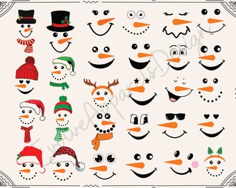 Snowman Faces SVG Bundle, Christmas Vector Clipart (Digital Cut File)