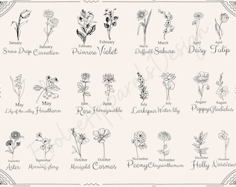 Flores do mês de nascimento svg, Buquê de flores do mês de nascimento svg, Buquê de flores silvestres, Flor de aniversário svg, Flor de nascimento Svg, Floral svg, Botânico svg