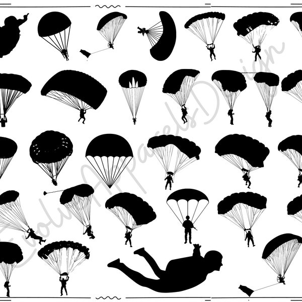 Parachute SVG Bundle,Paratroopers Silhouette, Paratroopers SVG, Army Svg, Parachutes Svg, Sky Diving Svg, Paratroopers Bundle