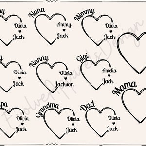 Benutzerdefinierte Herz-Grandkid-Namen-Svg, Mutter Mimi Clipart, Grammy/Mimi/Svg-Bundle, Mutter-Tag-T-Shirt-Svg, personalisierte Mama, Oma-Shirt-Svg
