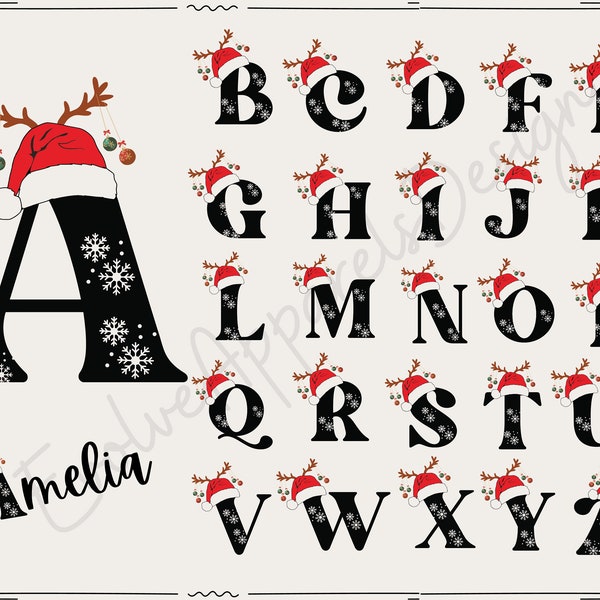 Christmas Alphabet SVG , svg for Cricut, Silhouette Cameo, Personalize Christmas Gifts Idea png Sublimation, A-Z Letters Monogram svg,Bundle