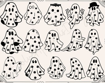 Daisy Ghost Svg, Cute Ghost Svg, Cute Floral Ghost Svg, Spooky seizoen, boo svg ontwerp, Cute Halloween Ghost Svg, geesten tshirt
