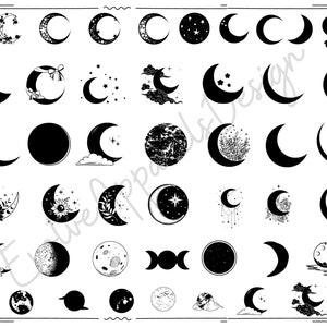 Moon SVG Bundle, Floral Moon svg, Mystic Celestial Svg, Moon and Stars SVG, Crescent Moon Svg, Cut File for Cricut, Silhouette