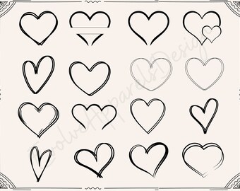 Double Heart svg, Hand Drawn Heart svg, Sketch Heart Svg, Heart Outline Clipart, Doodle Heart Svg, Anniversary svg, Valentine's Day Svg