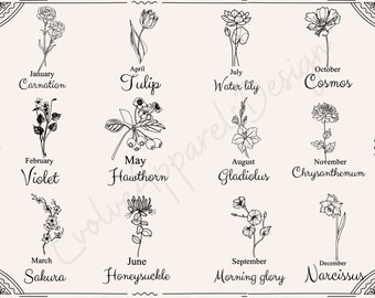 Buquê de flores do mês de nascimento em SVG, arranjo floral de flores silvestres (arquivos digitais)