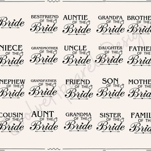 Familie der Braut SVG, Mutter der Braut SVG, Braut Familie SVG, Hochzeit Zeichen svg, Bräutigam SVG, Hochzeitsfeier svg, Braut svg, Schwester Braut svg