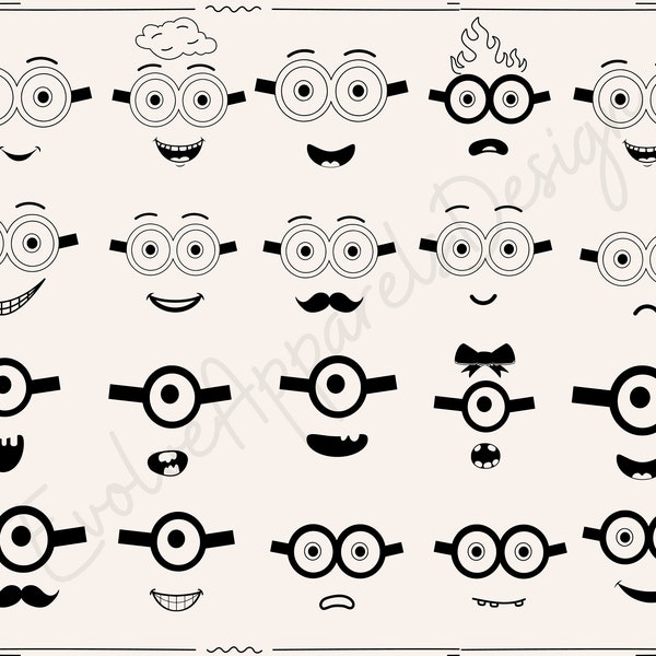 Minion face svg, Minion face vector,  Minion eyes, cute minion, minion head, minion cut file, minion cricut, silhouette, funny Minion face,