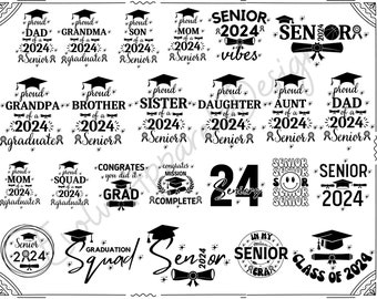 Senior 2024 svg Bundle, Proud Graduate Family Designs (svg, dxf, eps, png, jpg)