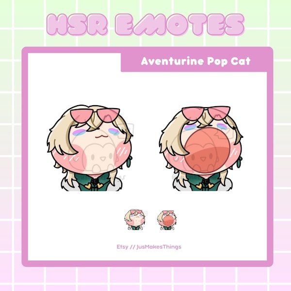 Animated Pop Cat Aventurine from Honkai Star Rail Emote for Youtube Discord Twitch