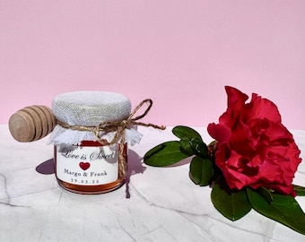 Recuerdos de boda con miel, tarros de miel tipo bombonera, tarros de miel para despedida de soltera, recuerdos de miel para baby shower, tarros de miel personalizados para regalo de invitados