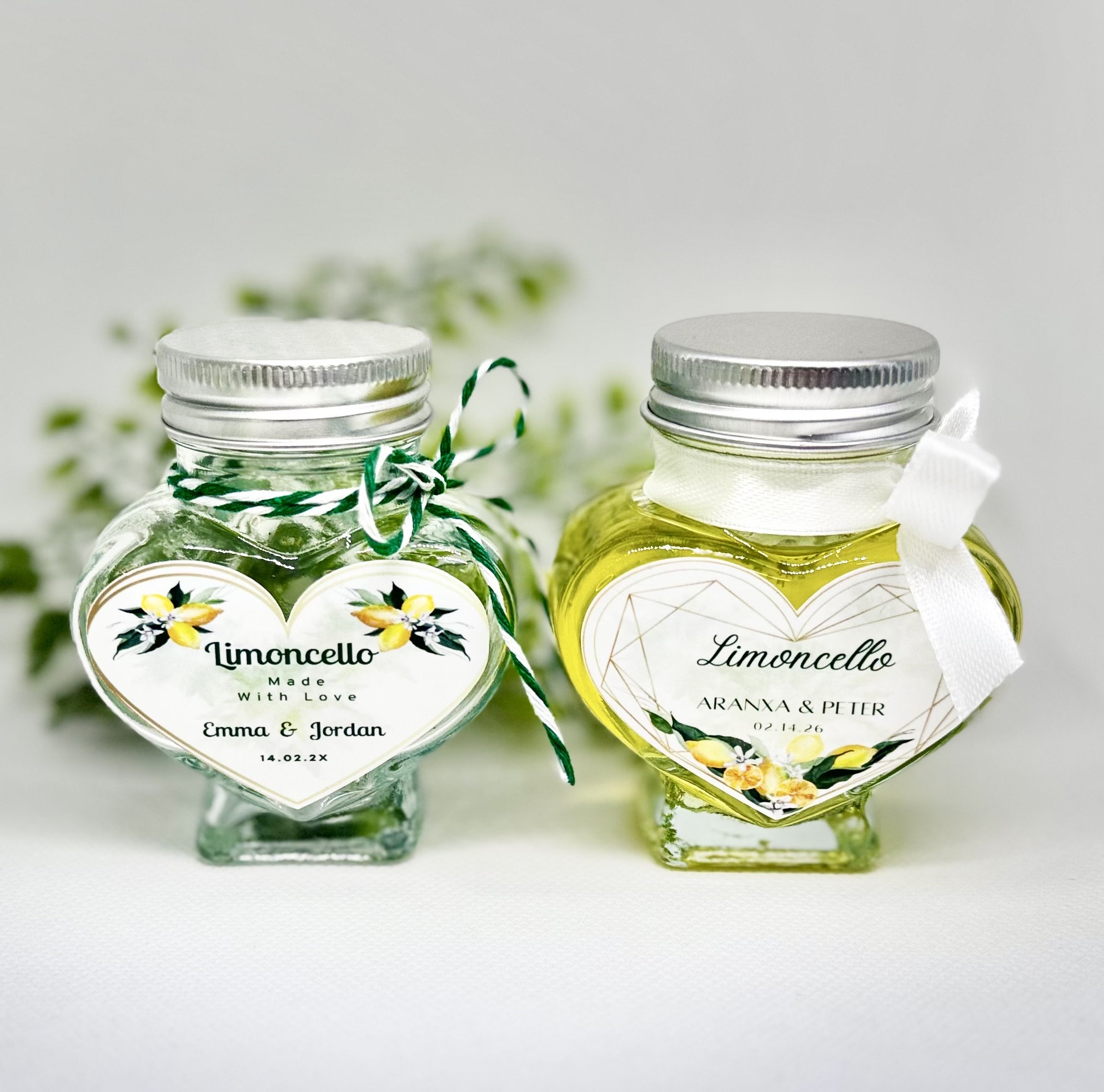 Mini Bottles, Wedding Favors, Fill Your Own Limoncello, Heart Shaped