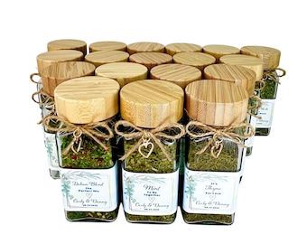Personalized Wedding Favor, Herb Jar with Bamboo Lid, Custom Favor