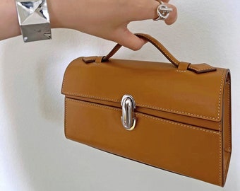 Minimalist Handbags, Luxury Leather Women's Purse, Evening Bags Clutch, Suede Leather Handbag, Leather Top Handle Bag, Elegant Handbag