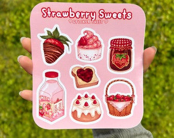Strawberry Sweets Sticker Sheet | Cute pink glossy vinyl stickers