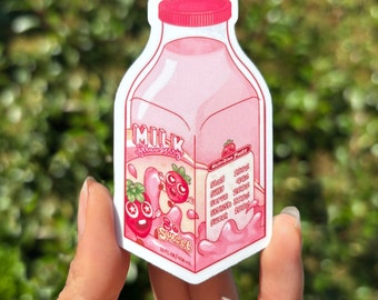 Sweet Strawberry Milk Sticker | Kawaii strawberry themed glossy sticker