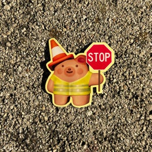 STOP Sign Bear | Cute 3D art sticker | Crossing Guard Animal