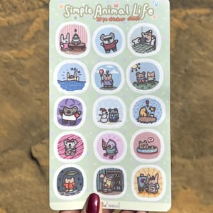 Simple Animal Life | 15pc sticker sheet with cute animal scenes