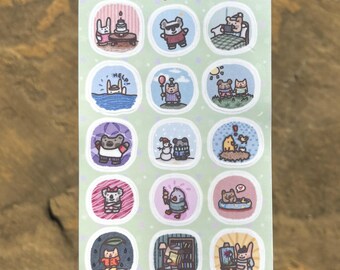Simple Animal Life | 15pc sticker sheet with cute animal scenes