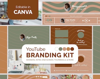 YouTube Branding Kit Brown, Brand Kit for Content Creator, YouTube Banner, Intro Outro, Video Thumbnails, Editable in Canva, Cottagecore
