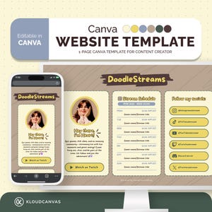 Canva Website Template, Content Creator & Twitch Gaming Streamer, 1-page Cute Web, Customizable Stream Schedule, Link in bio, Edit in Canva