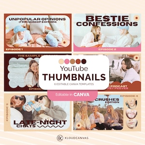 YouTube Thumbnail Template Lifestyle Podcast Episodes, Branding Kit for Content Creator Podcaster, YT Channel Video Cover, Editable in Canva