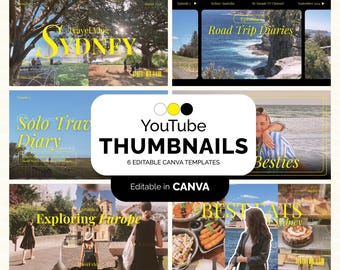 YouTube Thumbnail Template Trendy Aesthetic, Branding Kit for Content Creator, Travel Vlog YT Channel, Video Cover, DIY Editable in Canva