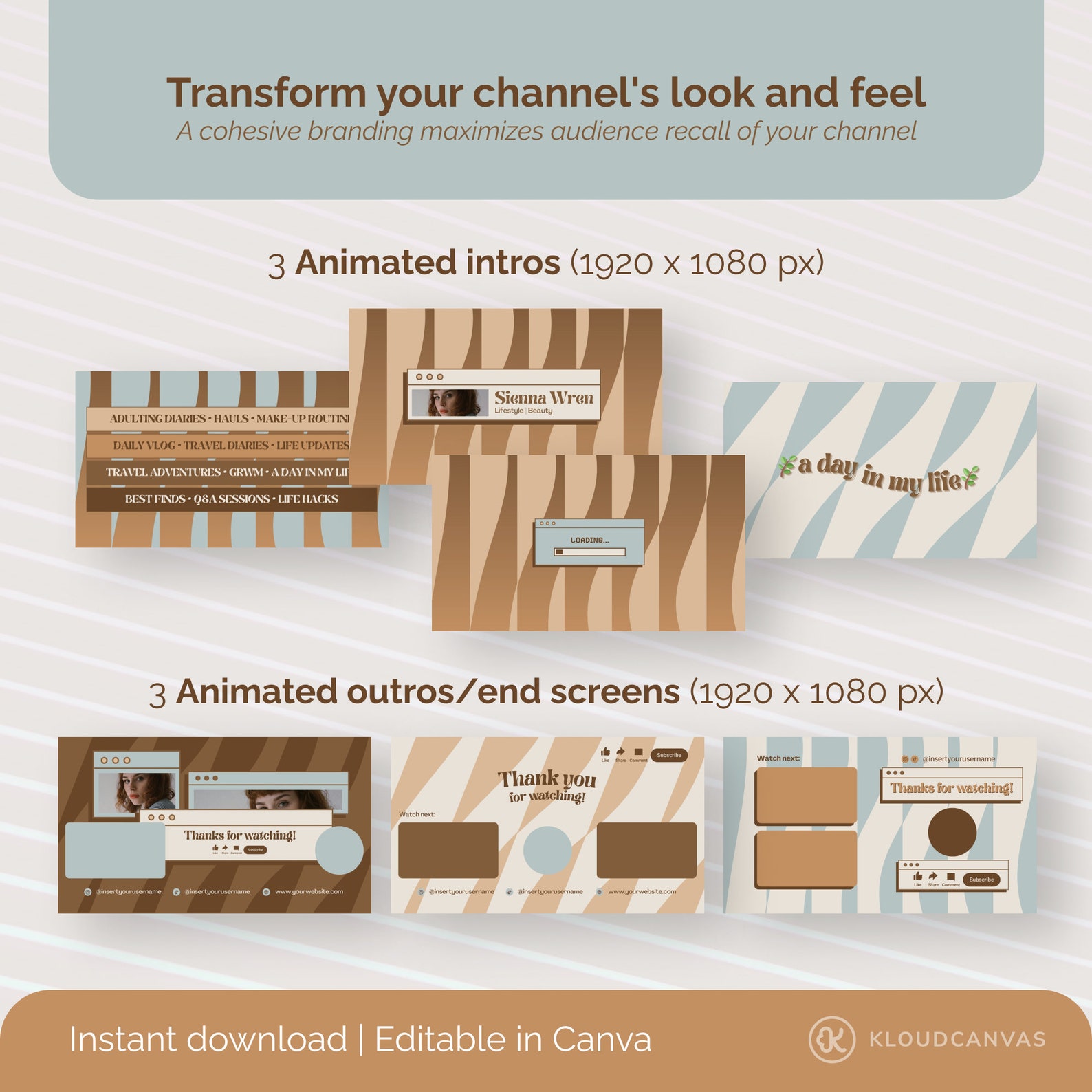 Youtube Branding Kit Brown, Brand Kit for Content Creator, Youtube ...