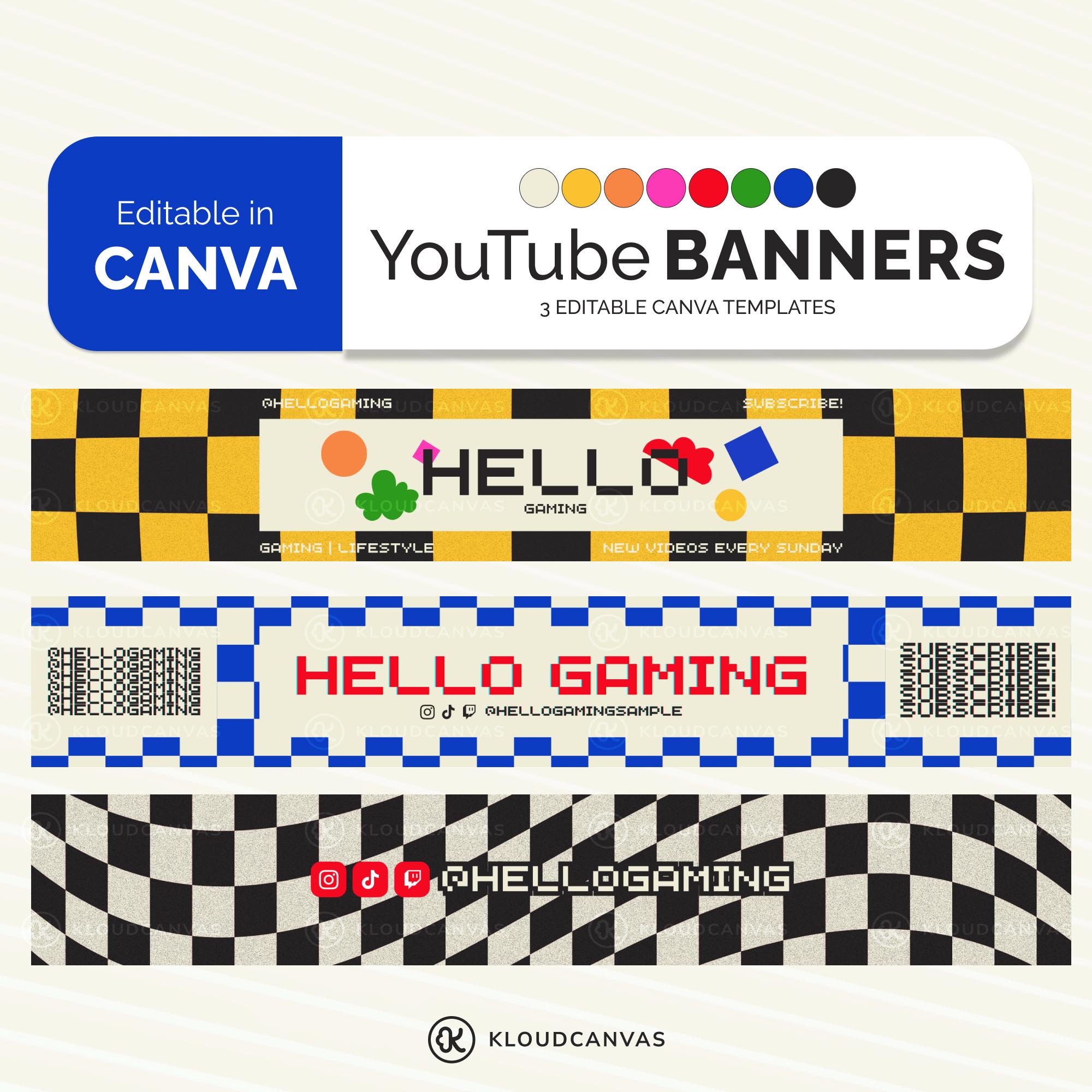 Youtube Banner Template Gaming, Brand Kit for Content Creator, Trendy