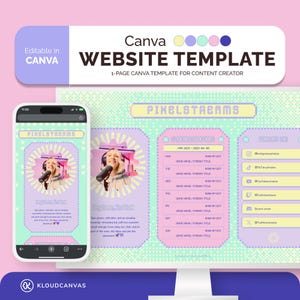 Canva Website Template, Content Creator & Twitch Gaming Streamer, 1-page Cute Web, Customizable Stream Schedule, Link in bio, Edit in Canva
