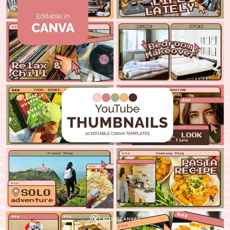 Youtube Thumbnail Template, Branding Kit for Content Creator, Lifestyle ...