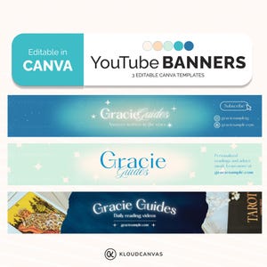 YouTube-Bannervorlage, YT-Kanal-Bannerkunst, Branding Kit für Inhaltsersteller, Tarot-Lesung, Social Media-Cover, DIY bearbeitbar in Canva