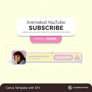 Animated YouTube Subscribe Button, Customizable YT Channel Like and Subscribe Template, Cute Video Overlay Assets SFX, DIY Editable in Canva