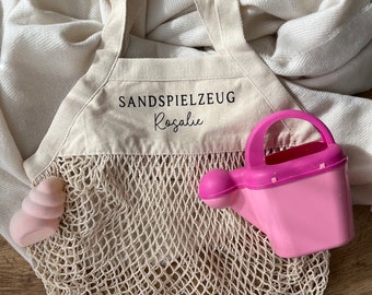 Sandspielzeugtasche mit Name personalisiert, für Sandspielzeug oder Strandspielzeug, Netztasche Accessoires für Kinder, Sommer Essentials