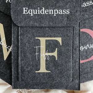 Equidenpass Hülle, personalisierte Pferdepass Hülle aus Filz, Anthrazit, Geschenk für Beste Freundin, Geschenk Pferdemädchen, Pferdezubehör Bild 2