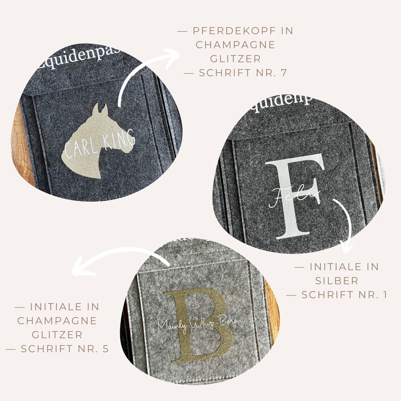 Equidenpass Hülle, personalisierte Pferdepass Hülle aus Filz, Anthrazit, Geschenk für Beste Freundin, Geschenk Pferdemädchen, Pferdezubehör Bild 4