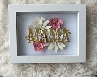 Muttertagsgeschenk Blumenrahmen personalisiert, Geschenk für Mama, Muttertagsrahmen, Beste Mama, Blumen 3D Rahmen, Papierblumen
