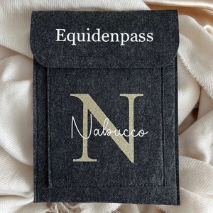 Equidenpass Hülle, personalisierte Pferdepass Hülle aus Filz, Anthrazit, Geschenk für Beste Freundin, Geschenk Pferdemädchen, Pferdezubehör Bild 1