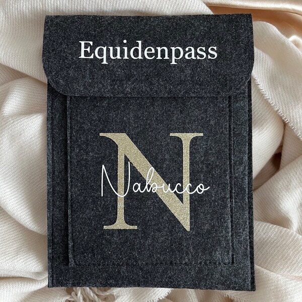 Equidenpass Hülle, personalisierte Pferdepass Hülle aus Filz, Anthrazit, Geschenk für Beste Freundin, Geschenk Pferdemädchen, Pferdezubehör