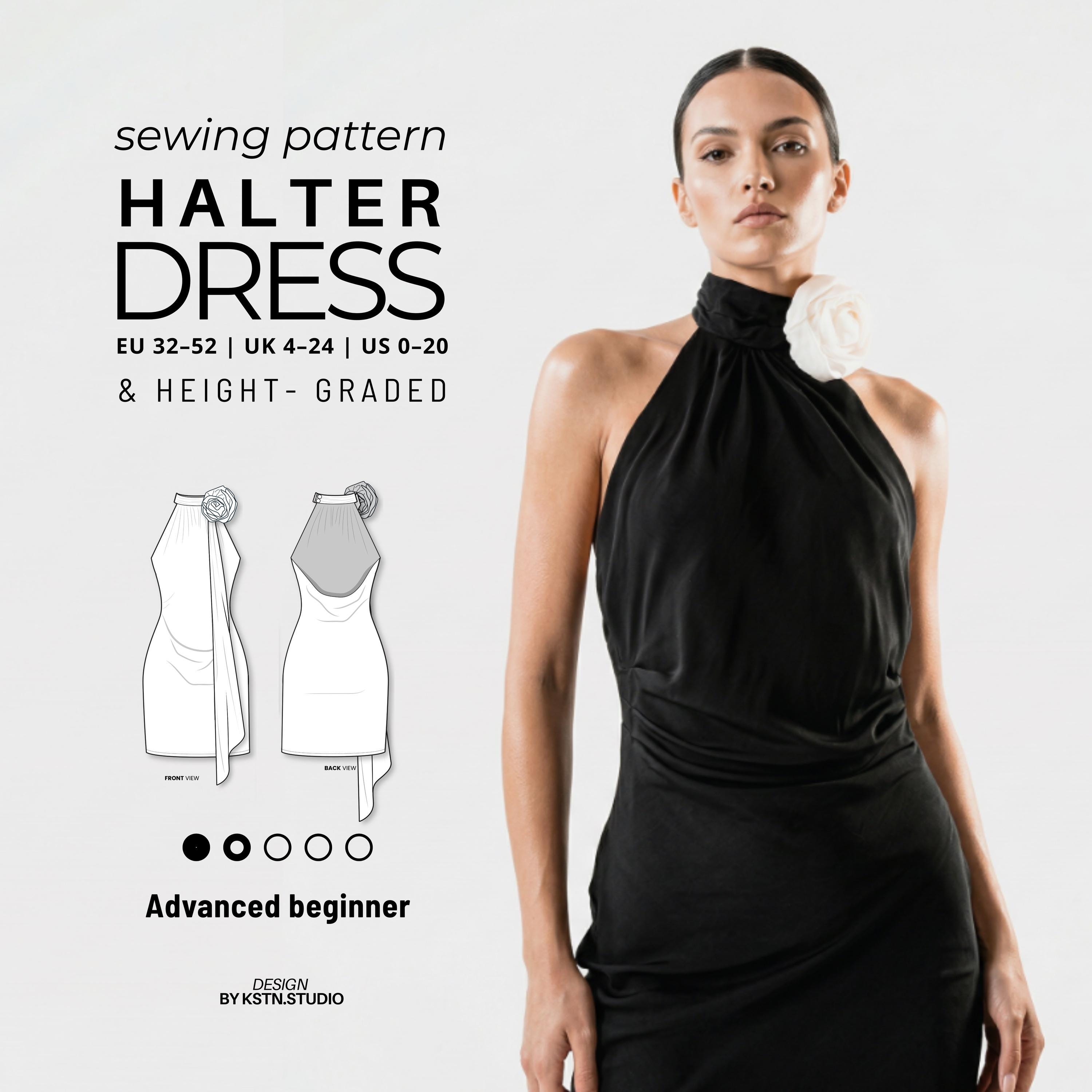 open back halter dress pattern Open Back Halter Dress Sewing Pattern, Bias Cut Mini Evening Dress (PDF  Download)