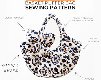 Basket Puffer Bag Sewing Pattern, Quilted Bow Handbag PDF, Trendy Shoulder Tote