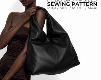 Hobo Bag Sewing Pattern PDF, Slouchy Tote Handbag, Magnetic Snap Closure, 4 Sizes
