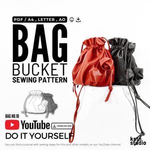 Bucket Bag Sewing Pattern – PDF Download | Drawstring Bag | A0, A4 & US Letter | Easy Video Tutorial for Beginners