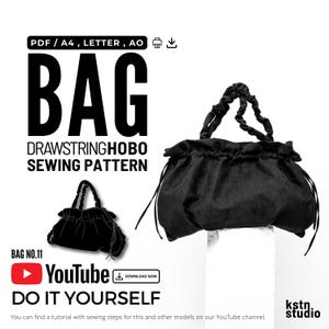 Drawstring Hobo Bag Sewing Pattern – Trendy Slouchy Bag PDF with Handles & Crossbody Strap (A4/A0/Letter)
