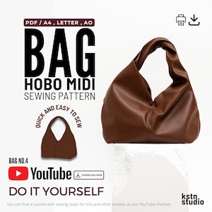 Hobo Bag Sewing Pattern PDF: 4 Sizes, Lined Tote (Video Tutorial)