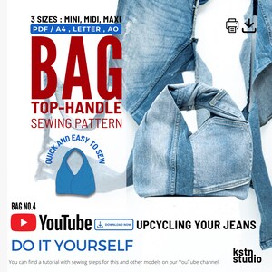 Bolsa de jeans DIY / Recicla tus jeans viejos / Patrón de costura en PDF - Bolsa forrada con cierre magnético / 3 tamaños / Patrón de bolsa / A4, CARTA, A0