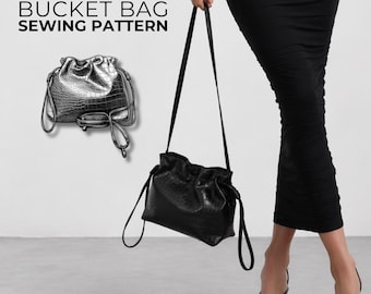 Bucket Bag Sewing Pattern PDF Drawstring Handbag Leather Denim DIY