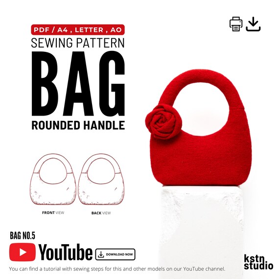 Crescent Bag Sewing Pattern PDF: DIY Lined Handbag with Magnetic Snap (A4/Letter/A0)