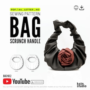 Scrunch Schultertasche PDF Schnittmuster - DIY Scrunch Handle Bag mit Video Anleitung, Anfängerfreundlich, schnell nähen, weich gerafft Tasche
